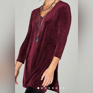 J.Jill Bordeaux Velour V-Neck 3/4 Sleeve Tunic Size XL Tall